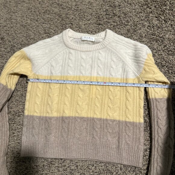 NWT One Grey Day 100% Cashmere, Blakely Cable Sweater, Cream Yellow XS MSRP $328 - Picture 6 of 7